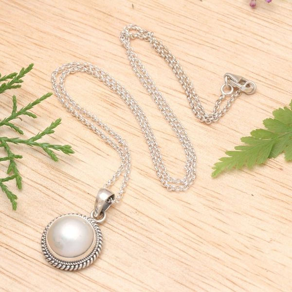Alternate image for Polished White Cultured Pearl Pendant Necklace from Bali Shiny Destiny