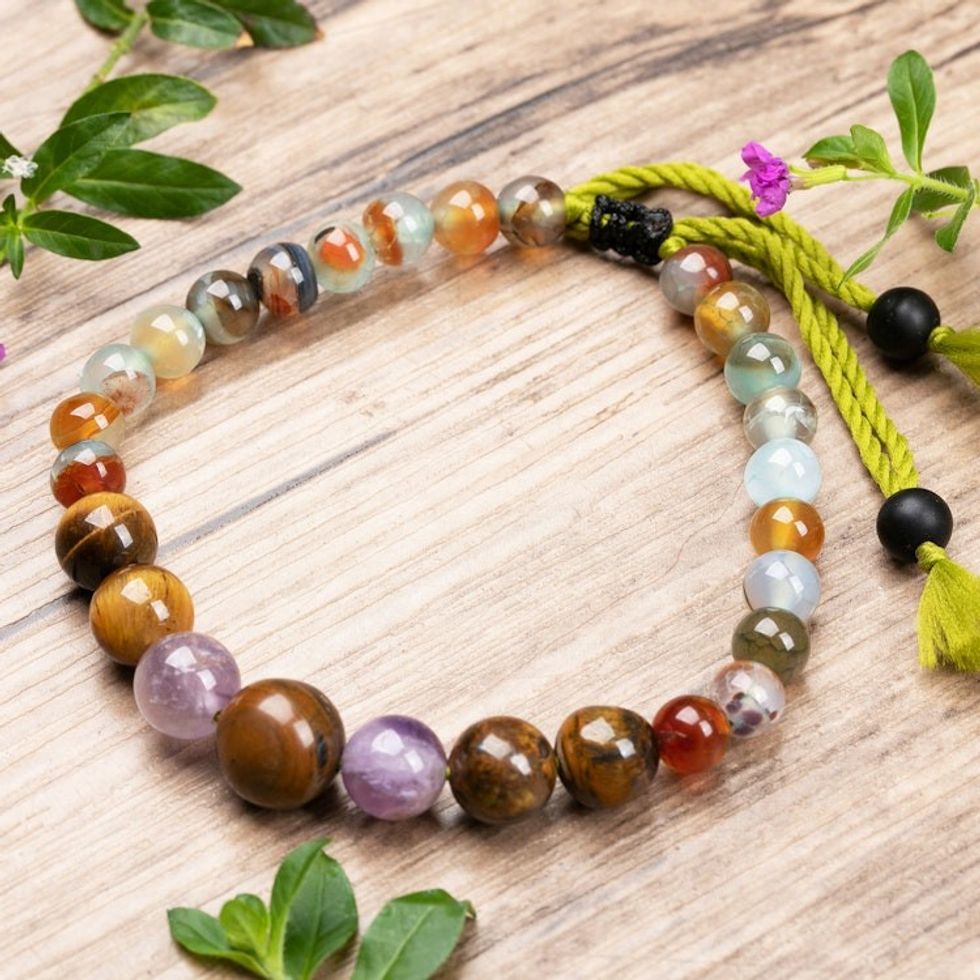 Bohemian Handmade Adjustable Multi-Gemstone Beaded Bracelet 'Harmonious Soul'