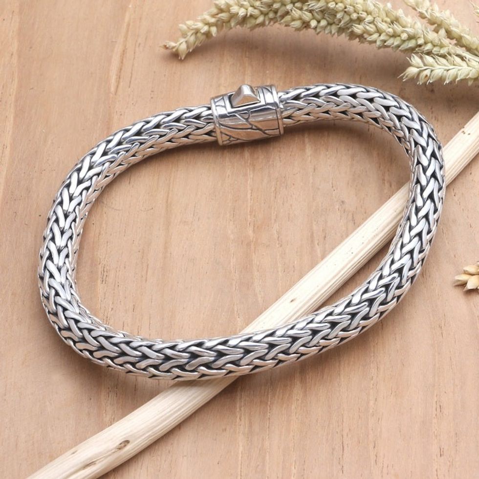 Men's Sterling Silver Chain Bracelet from Bali 'Take My Breath Away'