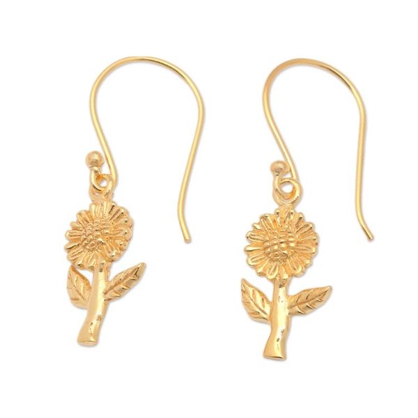 Alternate image for Polished 18k Gold-Plated Sunflower Dangle Earrings Golden Adoration
