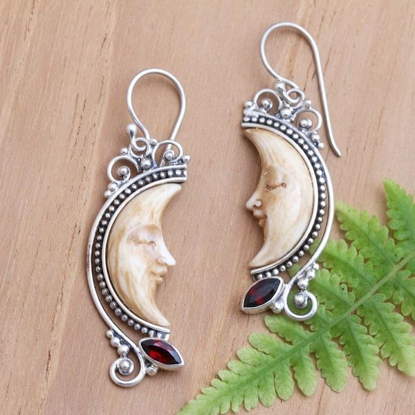 Alternate image for Handcrafted Garnet Earrings from Bali Antique Moon