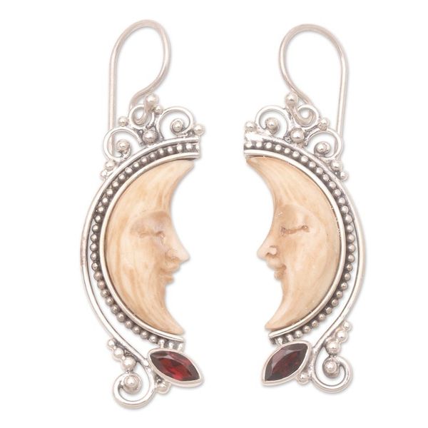 Alternate image for Handcrafted Garnet Earrings from Bali Antique Moon