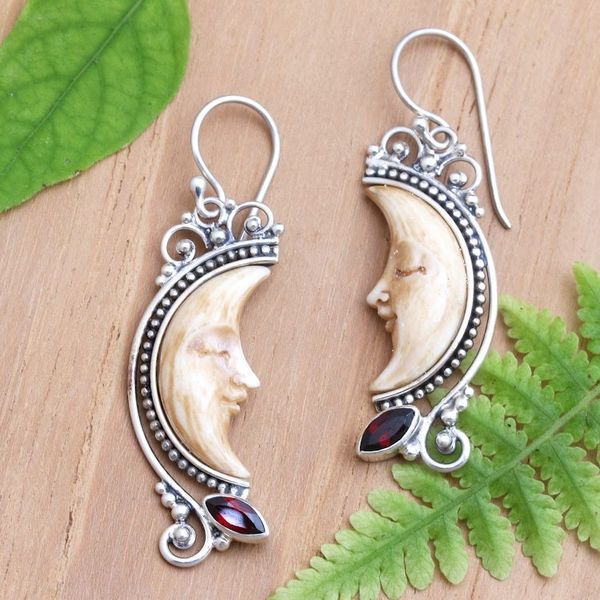 Alternate image for Handcrafted Garnet Earrings from Bali Antique Moon