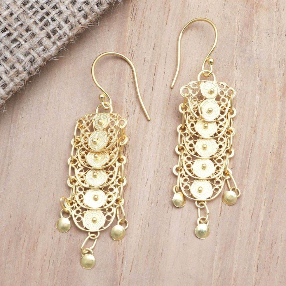 Gold-Plated Sterling Silver Dangle Earrings 'Slice of Life'