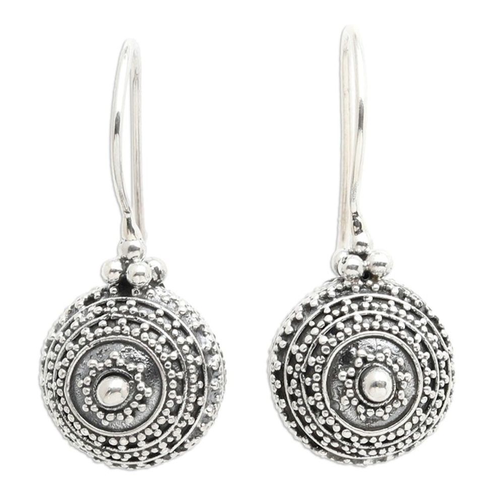 Darkened and Polished Sterling Silver Ball Dangle Earrings 'Radiant Balls'