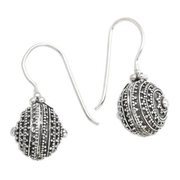 Alternate image for Darkened and Polished Sterling Silver Ball Dangle Earrings Radiant Balls