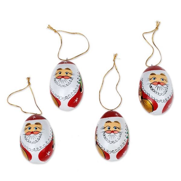 Alternate image for Classic Set of 4 Egg-Shaped Albesia Wood Santa Ornaments Eggy Claus