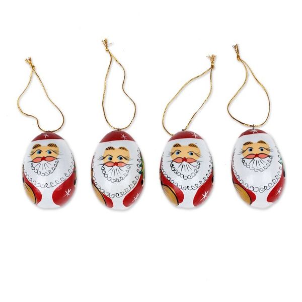 Alternate image for Classic Set of 4 Egg-Shaped Albesia Wood Santa Ornaments Eggy Claus