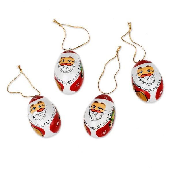 Alternate image for Classic Set of 4 Egg-Shaped Albesia Wood Santa Ornaments Eggy Claus