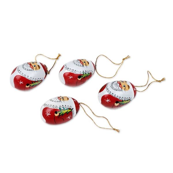 Alternate image for Classic Set of 4 Egg-Shaped Albesia Wood Santa Ornaments Eggy Claus