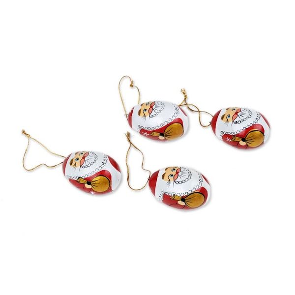 Alternate image for Classic Set of 4 Egg-Shaped Albesia Wood Santa Ornaments Eggy Claus