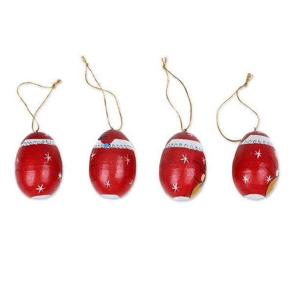 Alternate image for Classic Set of 4 Egg-Shaped Albesia Wood Santa Ornaments Eggy Claus