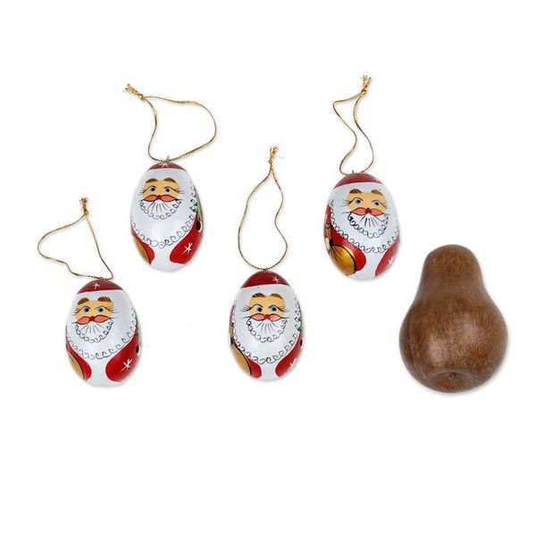 Alternate image for Classic Set of 4 Egg-Shaped Albesia Wood Santa Ornaments Eggy Claus