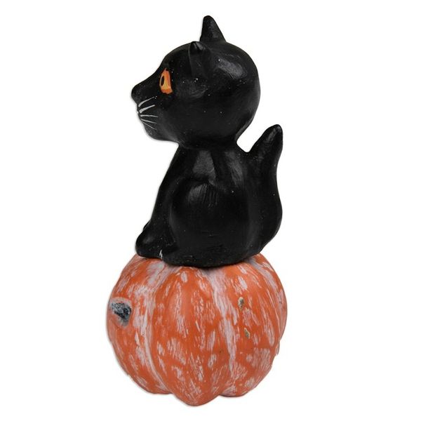 Alternate image for Halloween-Themed Albesia Wood Cat and Pumpkin Sculpture Cat on the Halloween Night