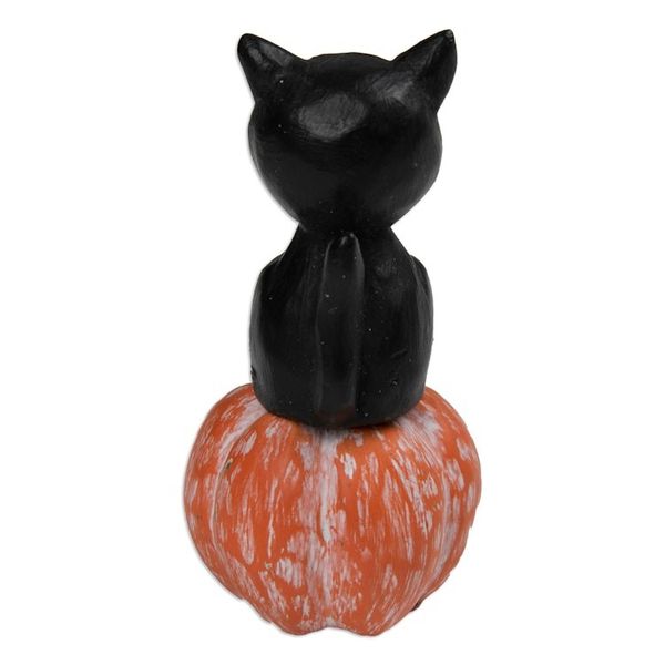 Alternate image for Halloween-Themed Albesia Wood Cat and Pumpkin Sculpture Cat on the Halloween Night