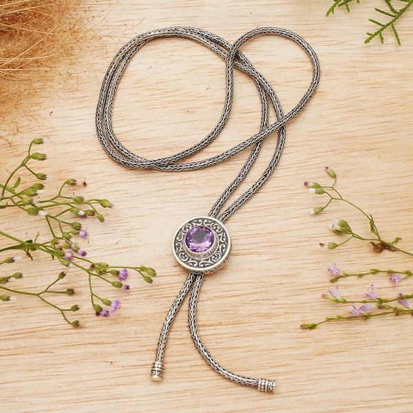 Alternate image for Fair Trade Balinese Faceted 1-Carat Amethyst Lariat Necklace Amethyst Sense