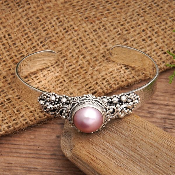 Alternate image for Traditional Pink Cultured Pearl Cuff Bracelet from Bali Pink Moonlight