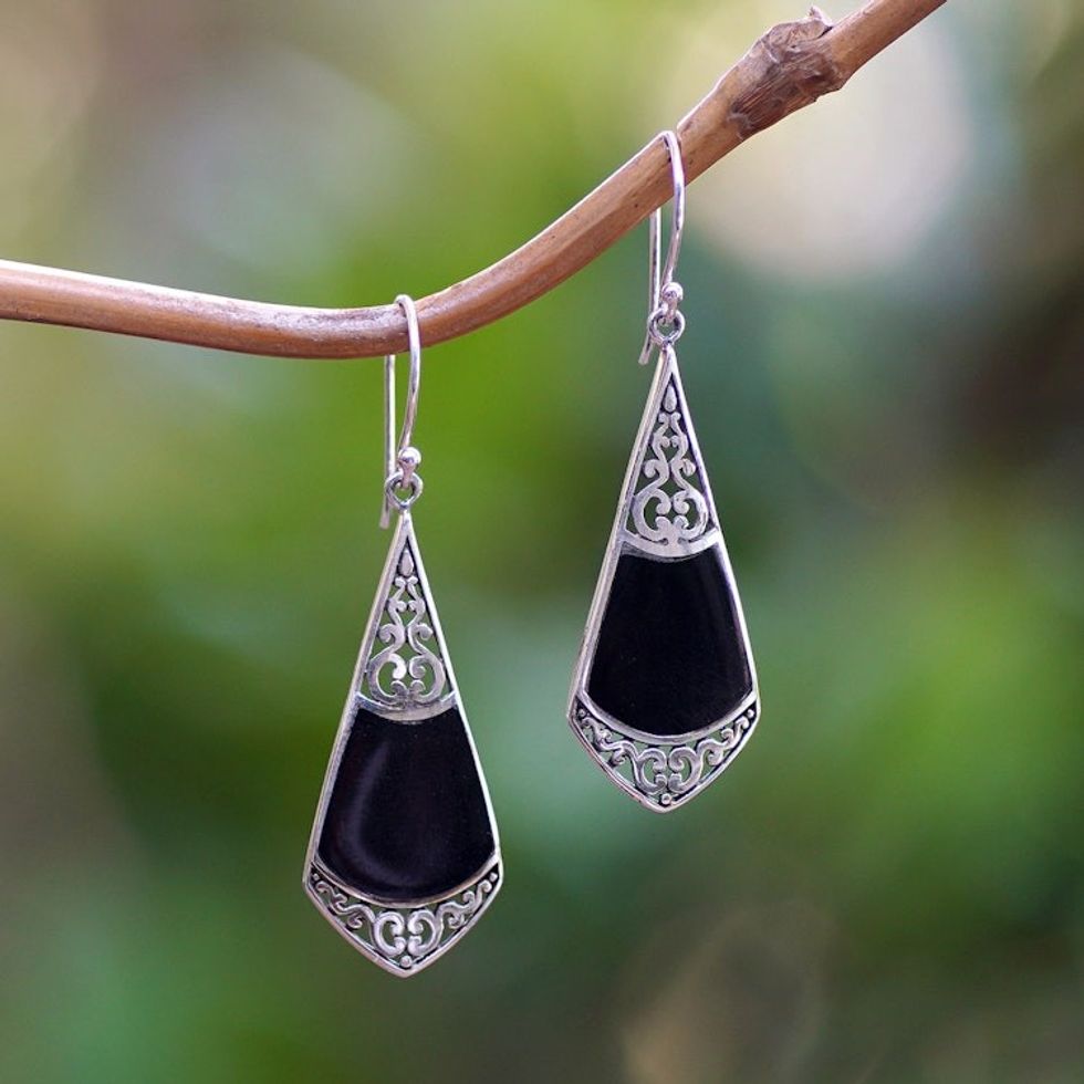 Classic Balinese Sterling Silver Dangle Earrings 'Triumphant Lady'