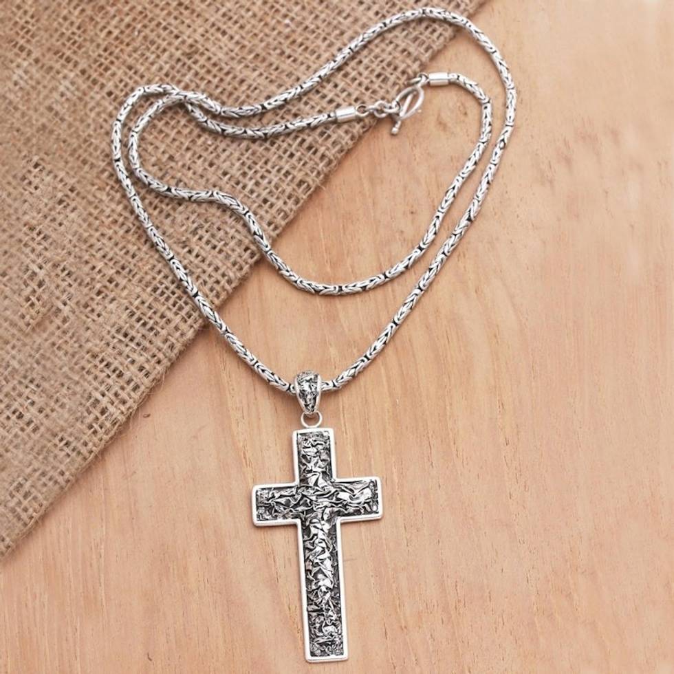 Sterling Silver Cross-Motif Pendant Necklace 'Incarnation'