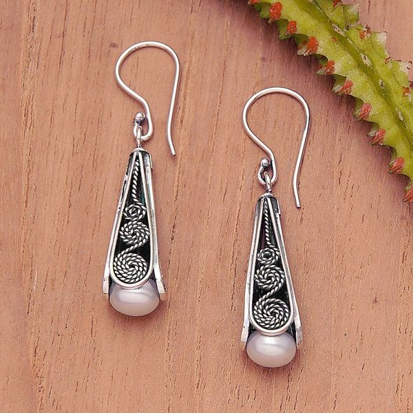 Alternate image for Traditional Sterling Silver and Grey Pearl Dangle Earrings Regal Pearls