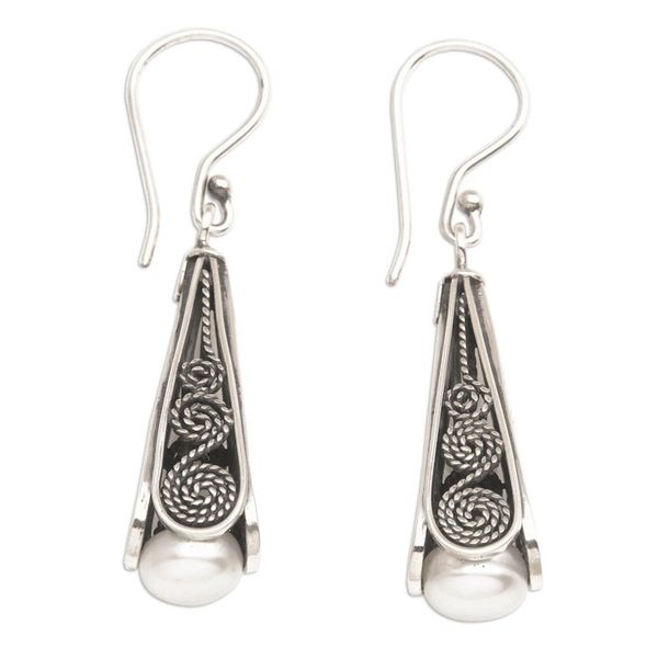 Alternate image for Traditional Sterling Silver and Grey Pearl Dangle Earrings Regal Pearls
