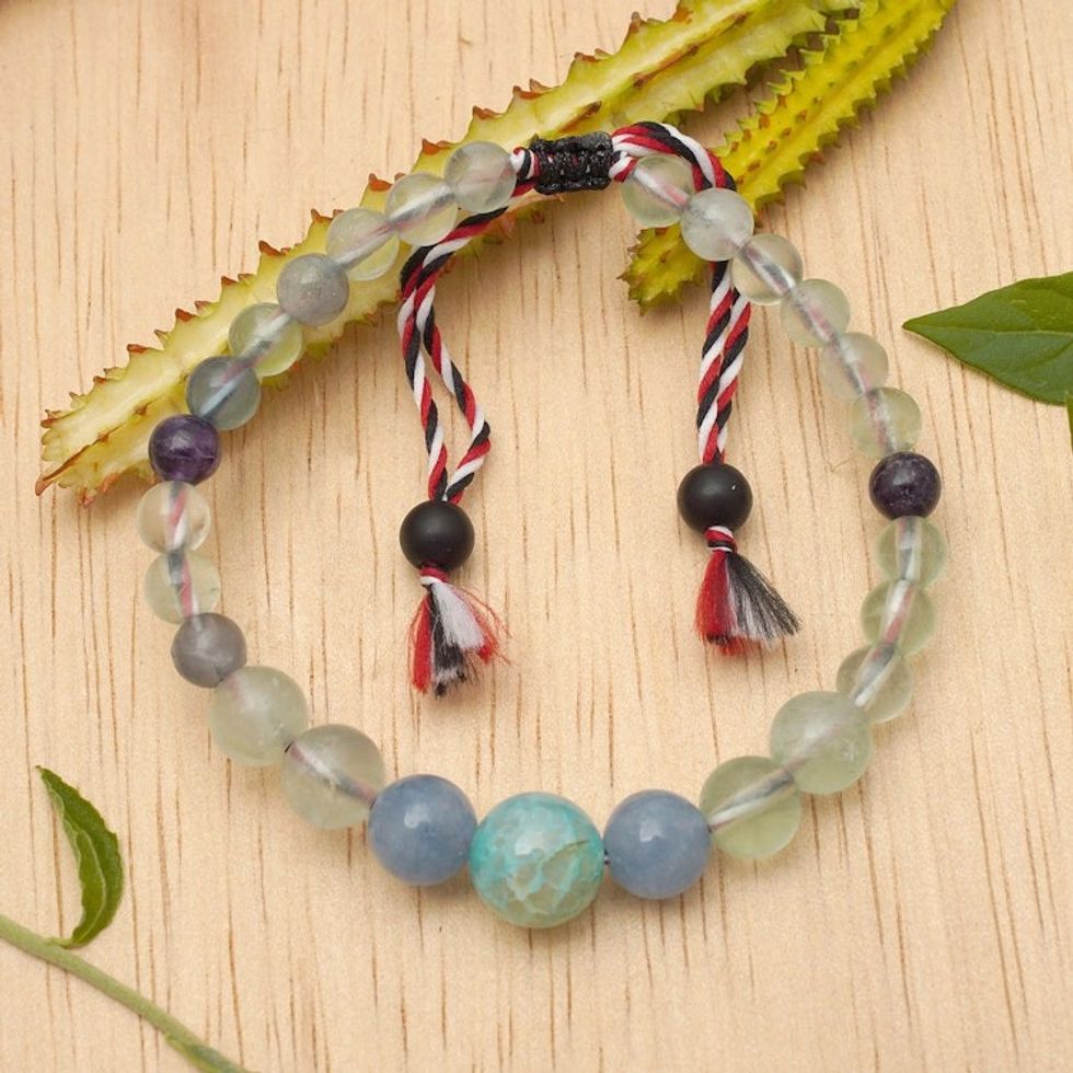 Fair Trade Fluorite and Aquamarine Beaded Bracelet from Bali 'Times of Serenity'