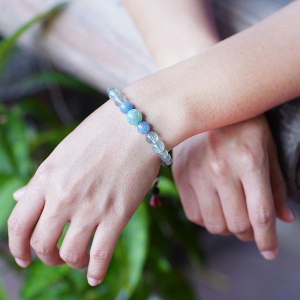Alternate image for Fair Trade Fluorite and Aquamarine Beaded Bracelet from Bali Times of Serenity