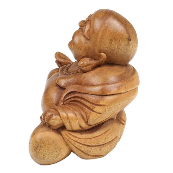 Alternate image for Suar Wood Sculpture of Laughing Buddha Hand-Carved in Bali Blissful Buddha