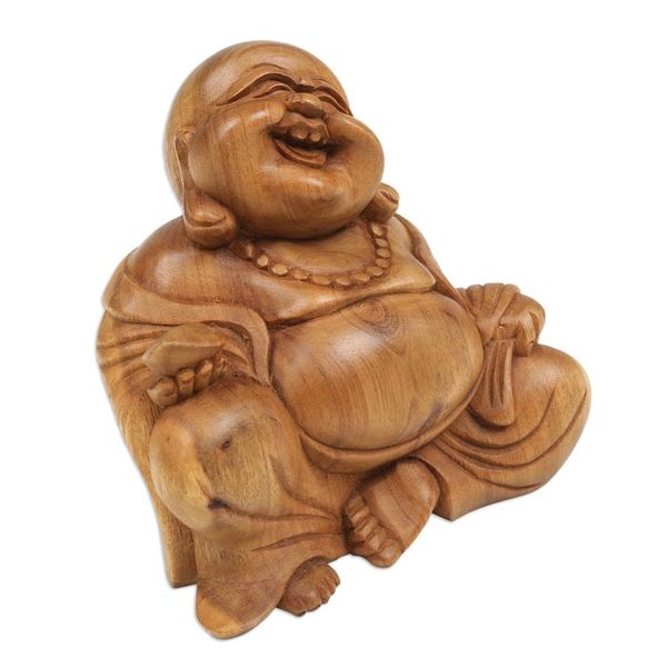 Alternate image for Suar Wood Sculpture of Laughing Buddha Hand-Carved in Bali Blissful Buddha