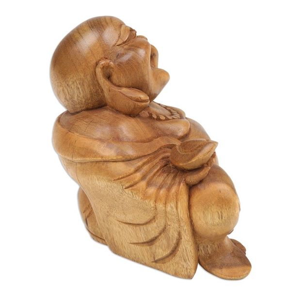 Alternate image for Suar Wood Sculpture of Laughing Buddha Hand-Carved in Bali Blissful Buddha