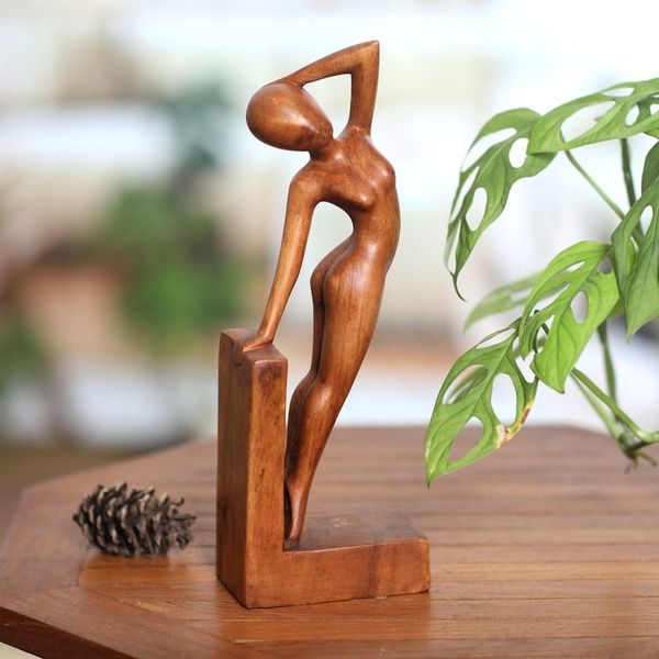 Alternate image for Handcrafted Brown Suar Wood Sculpture of a Female Figure Divine Silhouette