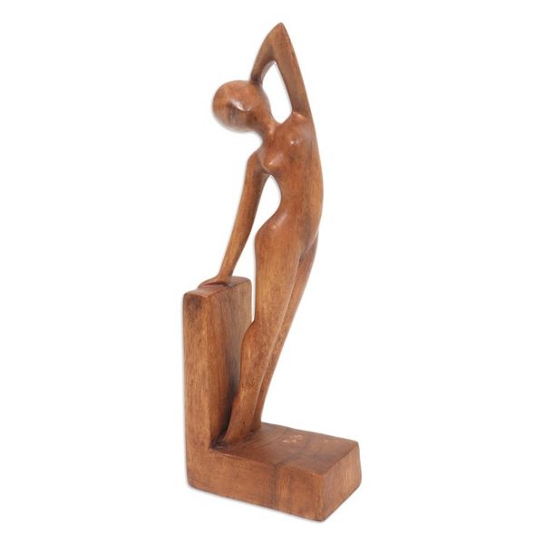 Alternate image for Handcrafted Brown Suar Wood Sculpture of a Female Figure Divine Silhouette
