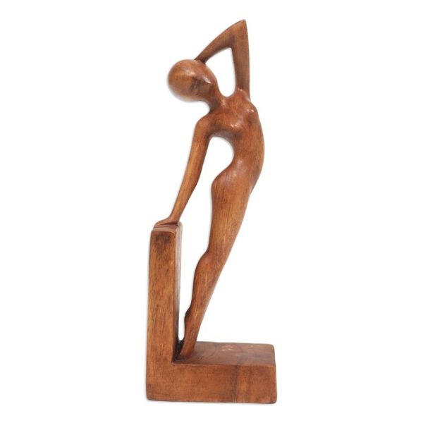 Alternate image for Handcrafted Brown Suar Wood Sculpture of a Female Figure Divine Silhouette
