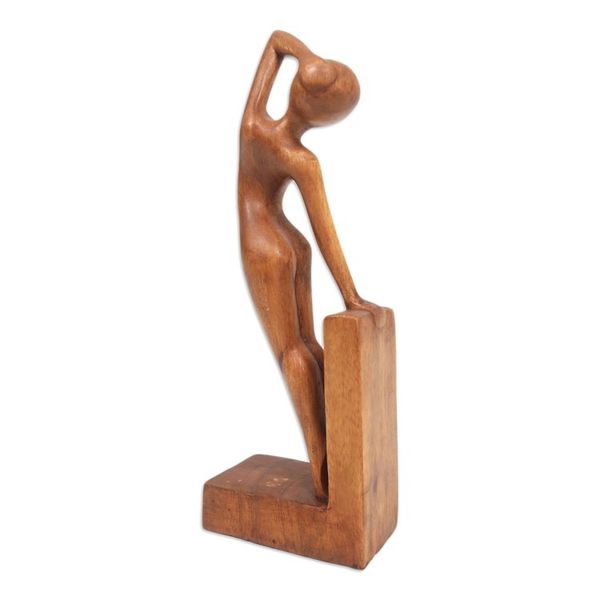Alternate image for Handcrafted Brown Suar Wood Sculpture of a Female Figure Divine Silhouette