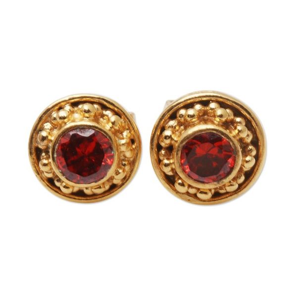 Alternate image for Gold-Plated Garnet Stud Earrings from Bali Balinese Offering