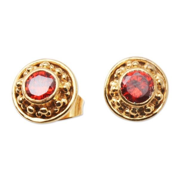 Alternate image for Gold-Plated Garnet Stud Earrings from Bali Balinese Offering