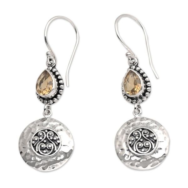Alternate image for Textured Sterling Silver Pear-Shaped Citrine Dangle Earrings Bali Yellow Paradise