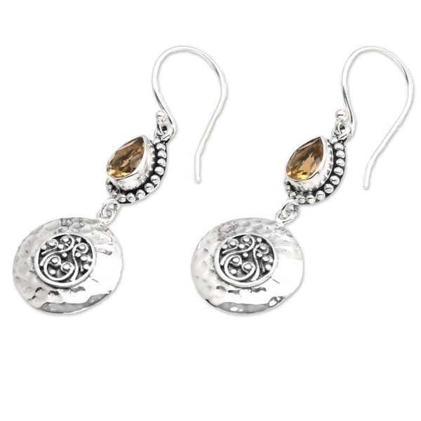 Alternate image for Textured Sterling Silver Pear-Shaped Citrine Dangle Earrings Bali Yellow Paradise