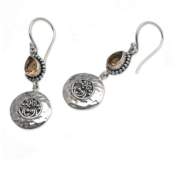 Alternate image for Textured Sterling Silver Pear-Shaped Citrine Dangle Earrings Bali Yellow Paradise