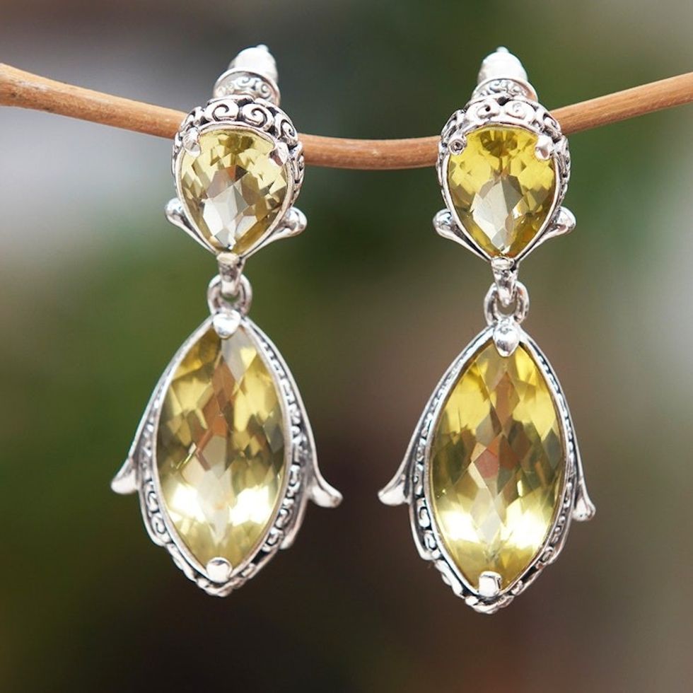 17-Carat Pear and Marquise Lemon Quartz Dangle Earrings 'Imperial Bliss'