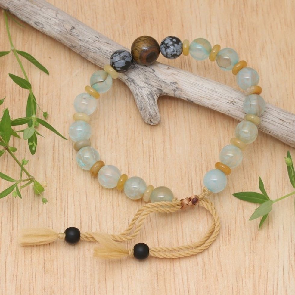 Adjustable Multi-Gemstone Beaded Yoga Bracelet from Bali 'Spiritual Blend'