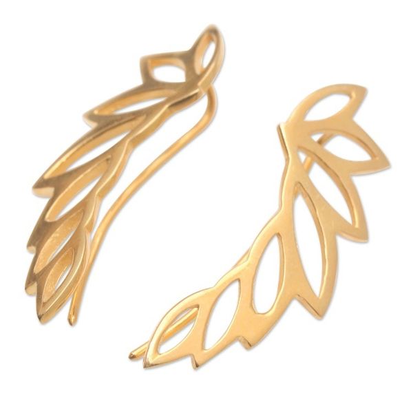 Alternate image for Gold-Plated Ear Climber Earrings with Leaf Motif Climbing Leaves
