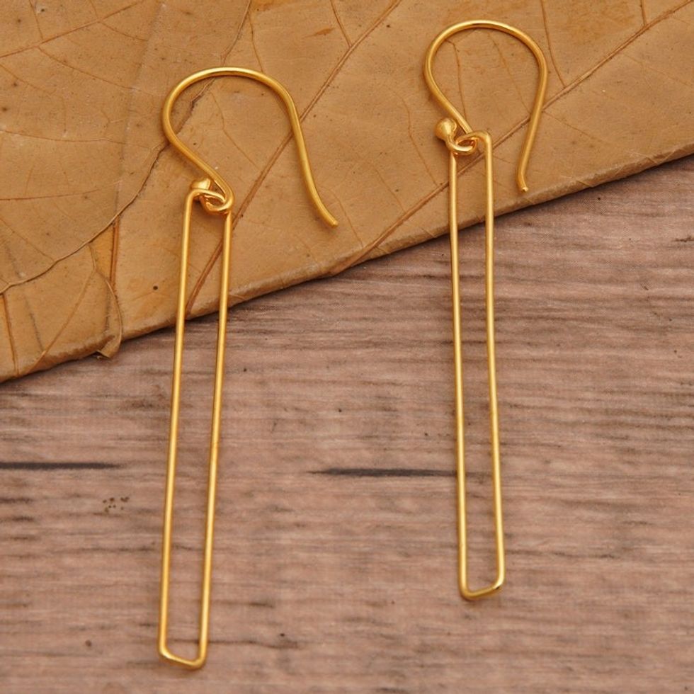 Modern Geometric 18k Gold-Plated Brass Dangle Earrings 'Minimalist Triumph'