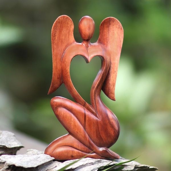 Alternate image for Hand Carved Suar Wood Angel Sculpture Angelic Rhythm