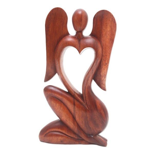 Alternate image for Hand Carved Suar Wood Angel Sculpture Angelic Rhythm