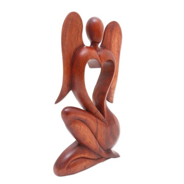 Alternate image for Hand Carved Suar Wood Angel Sculpture Angelic Rhythm