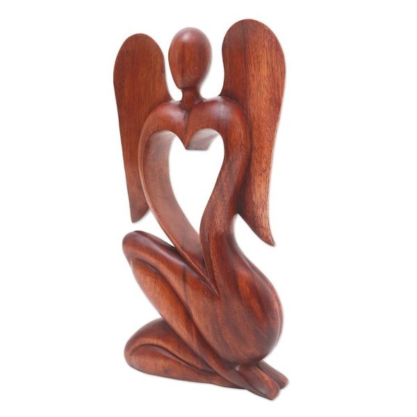Alternate image for Hand Carved Suar Wood Angel Sculpture Angelic Rhythm