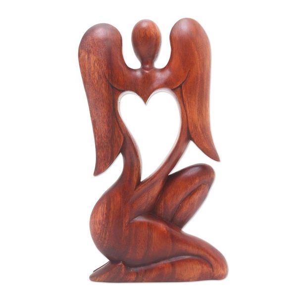Alternate image for Hand Carved Suar Wood Angel Sculpture Angelic Rhythm