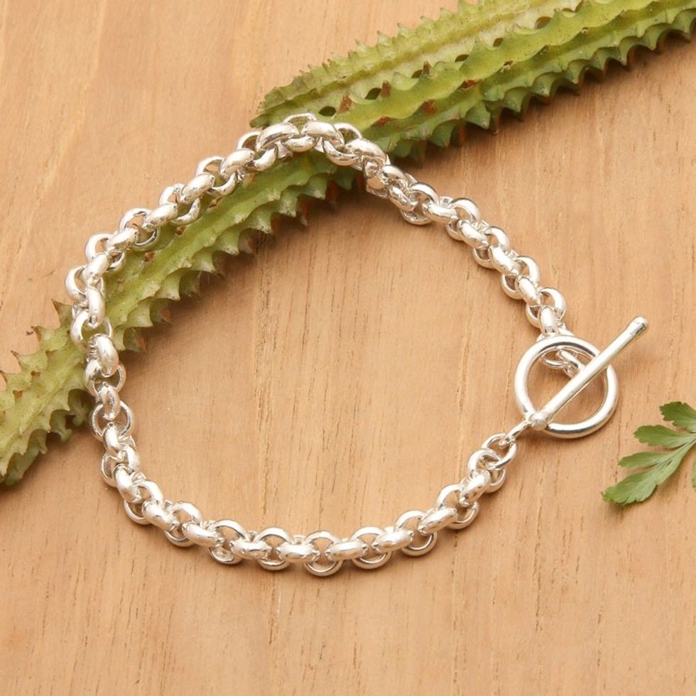 High-Polished Modern Sterling Silver Link Bracelet 'Cyclic Love'