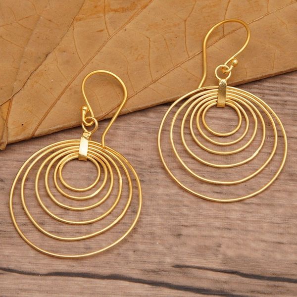 Alternate image for Abstract Round 18k Gold-Plated Brass Dangle Earrings Triumphant Orbits